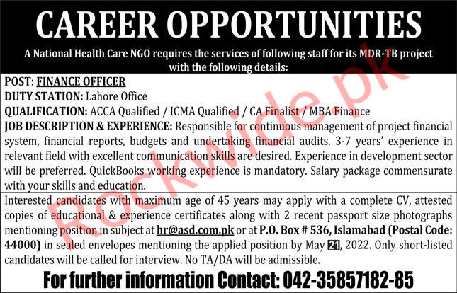 a National Healthcare Organization NGO Jobs In Lahore